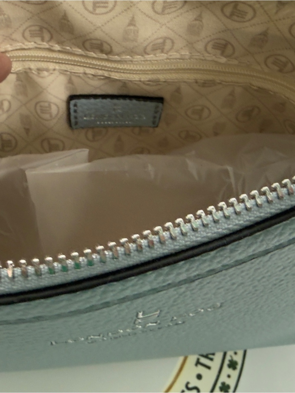London Fog Light Blue Pebbled small tote with Silver Logo - Picture 9 of 12